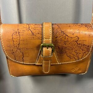 Patricia Nash Tan Leather World Map Print Crossbody Wallet Bag Vintage Style